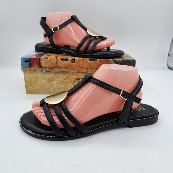 Bella Vita Womens Vue-Italy Flat Sandal Gold Ornament Slingback Black Size 9.5W - Picture 10 of 10